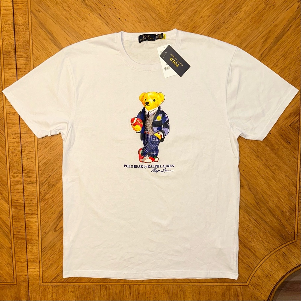Polo Bear By Ralph Lauren T-Shirt Mens Size XL White Holding Football Graphic